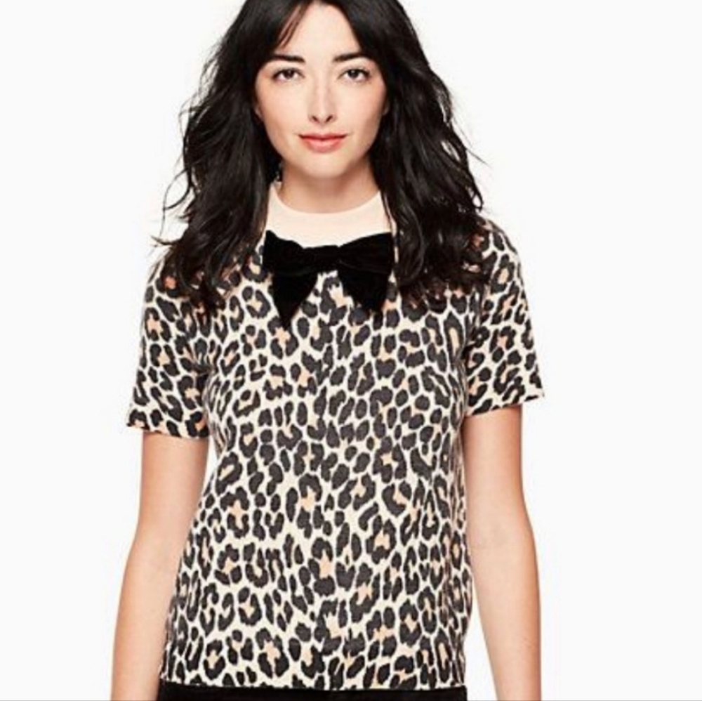 Kate Spade New York Velvet Bow Leopard Print Sweater
